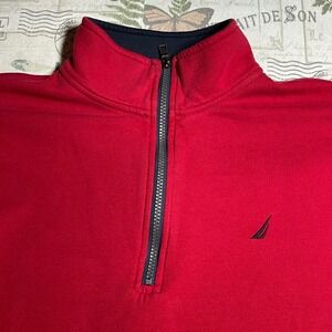 Nautica Red Quarter Zip Sweatshirt Fleece Pullover Size M